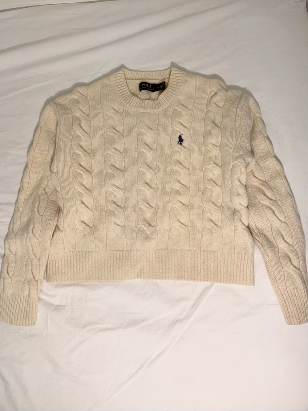 Polo by Ralph Lauren Cream Cable-Knit Crewneck Sweater